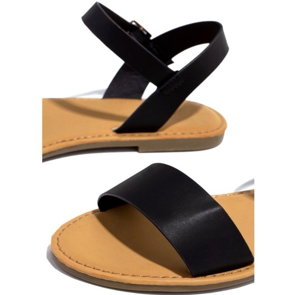 Black Strappy Flat Sandals - Picture 2 of 8